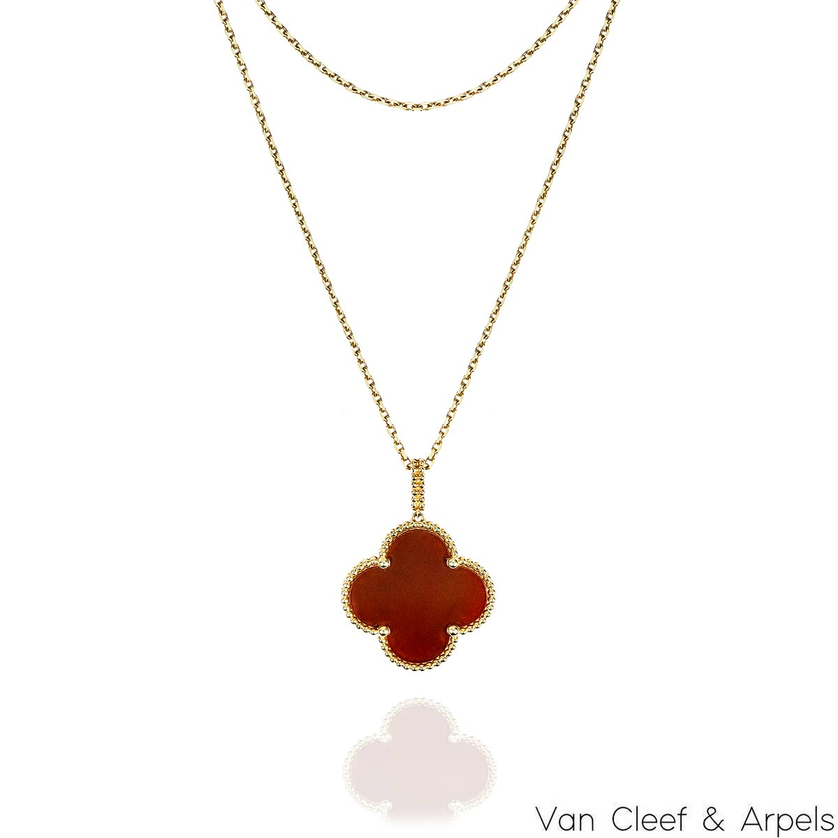 Van Cleef & Arpels Yellow Gold Carnelian Magic Alhambra Long Necklace VCARO49N00 Van Cleef & Arpels Yellow Gold Carnelian Magic Alhambra Long Necklace VCARO49N00